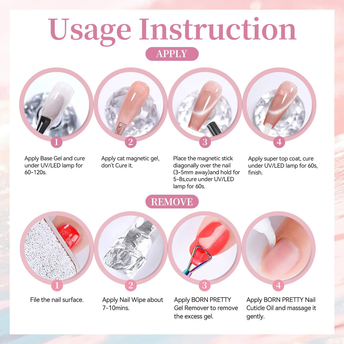 Born Pretty Cat Magnetic Eye Gel Nail Polish bottles arranged