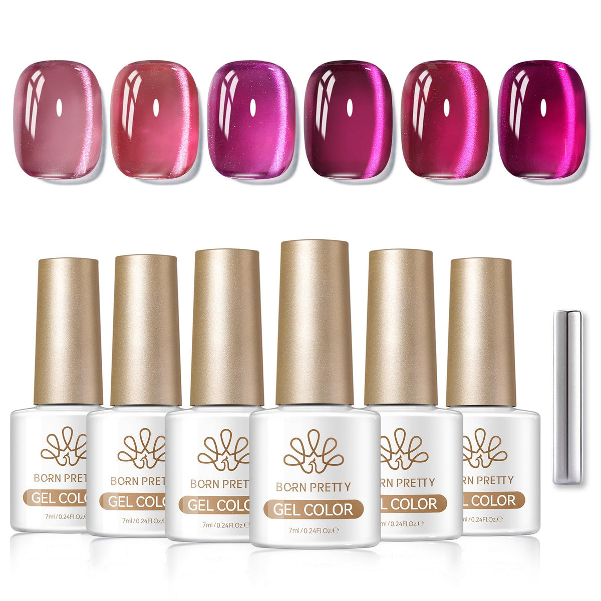 Born Pretty Cat Magnetic Eye Gel Nail Polish set displayed with nail art tools