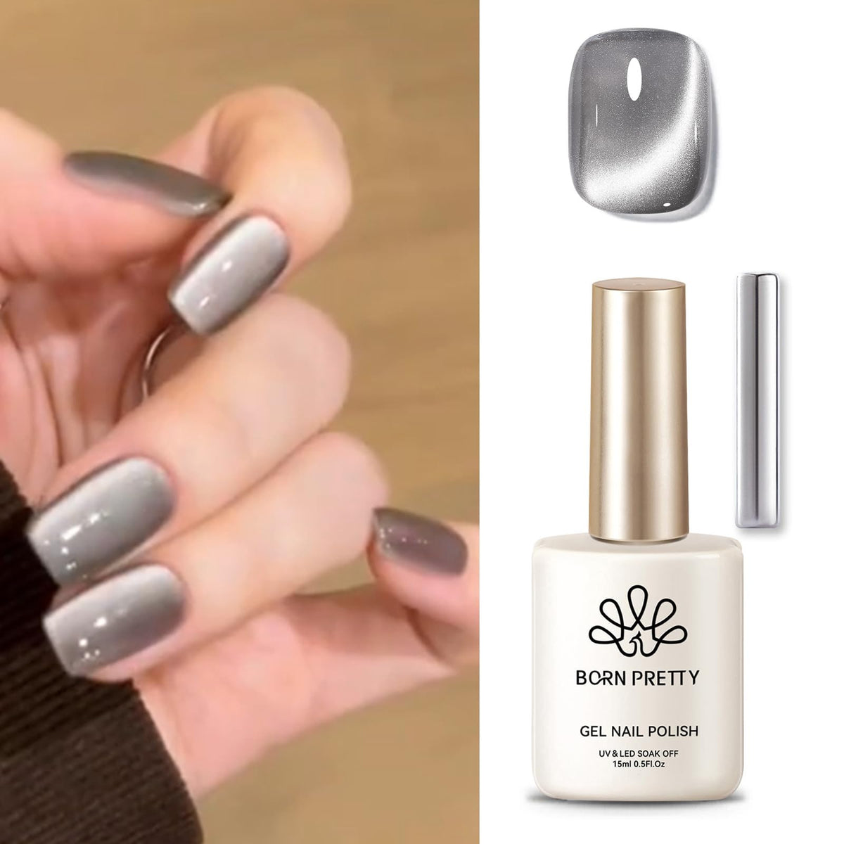 Born Pretty Cat Magnetic Eye Gel Polish 15ml Gray Moonlight front view