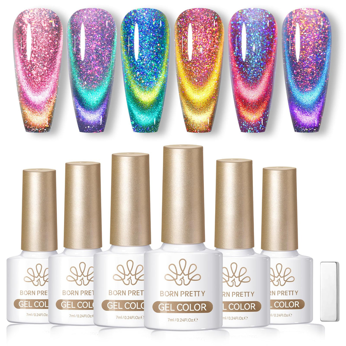 Born Pretty Cat Magnetic Gel Nail Polish Set 6 bottles 7ml each