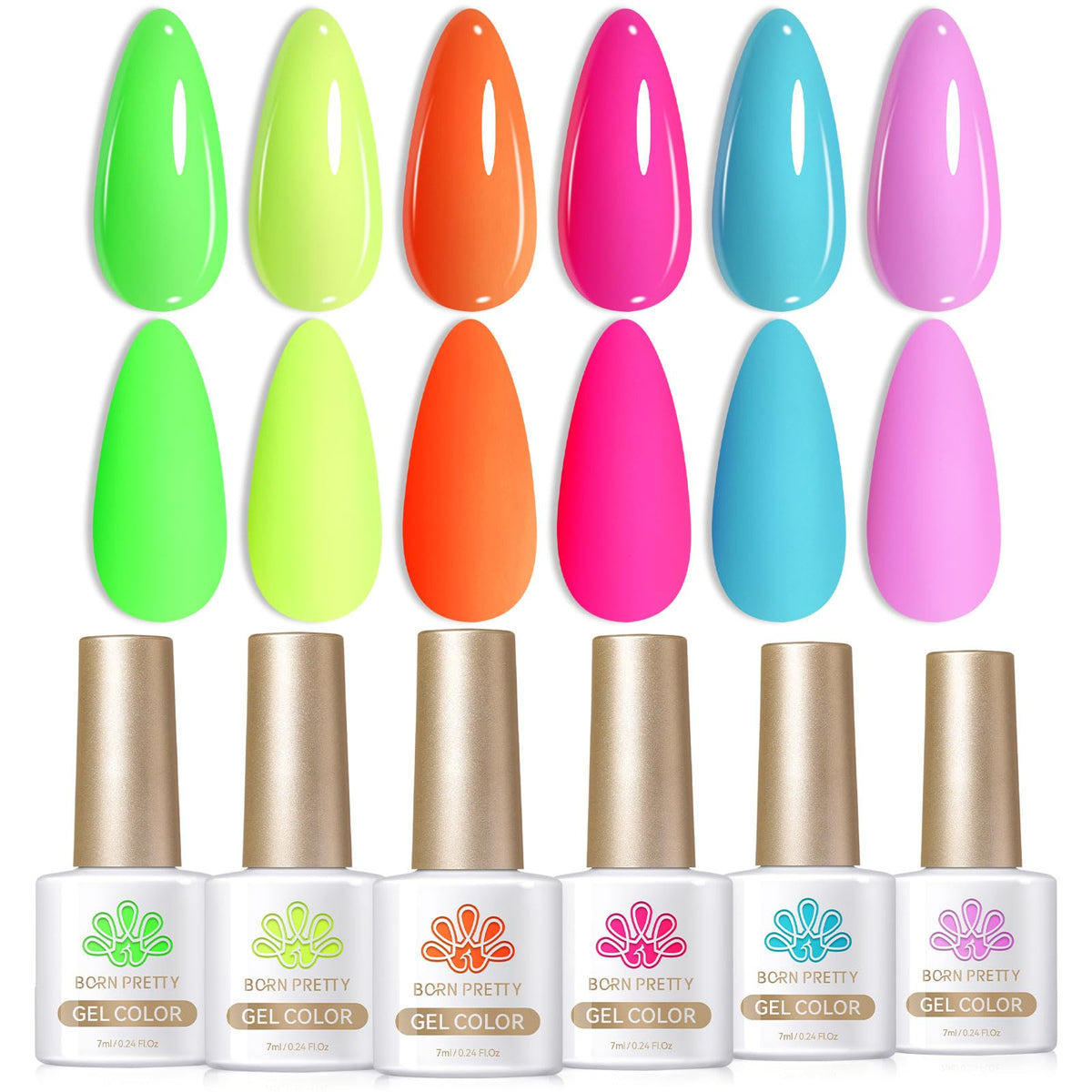 Born Pretty Gel Nail Polish Neon Set 6 bottles front view