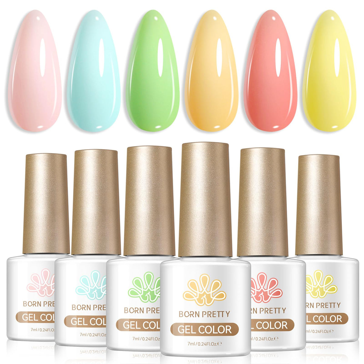 Born Pretty Gel Nail Polish Set 6 bottles in vibrant macaron colours
