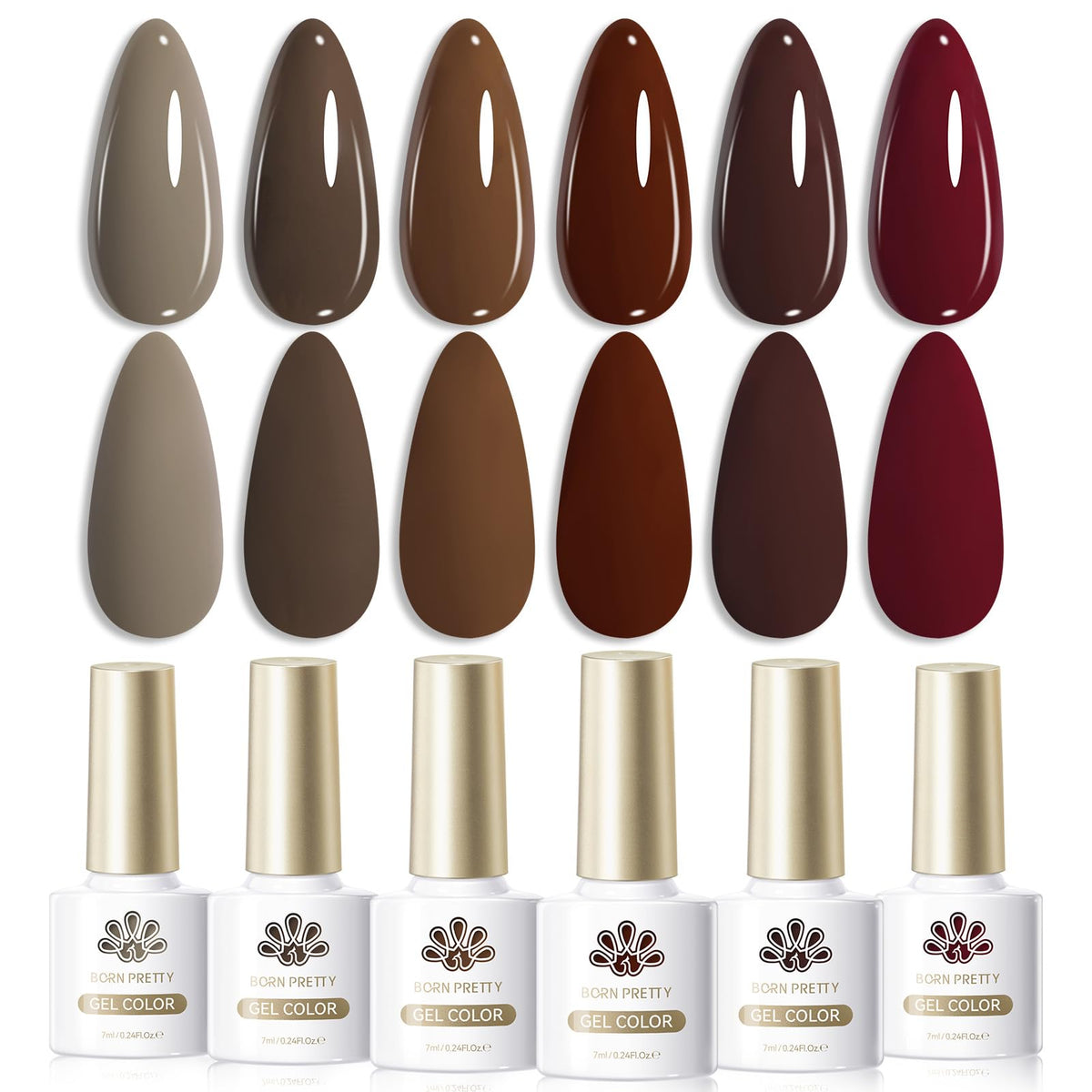 Born Pretty Gel Nail Polish Set 7ml bottles in brown shades