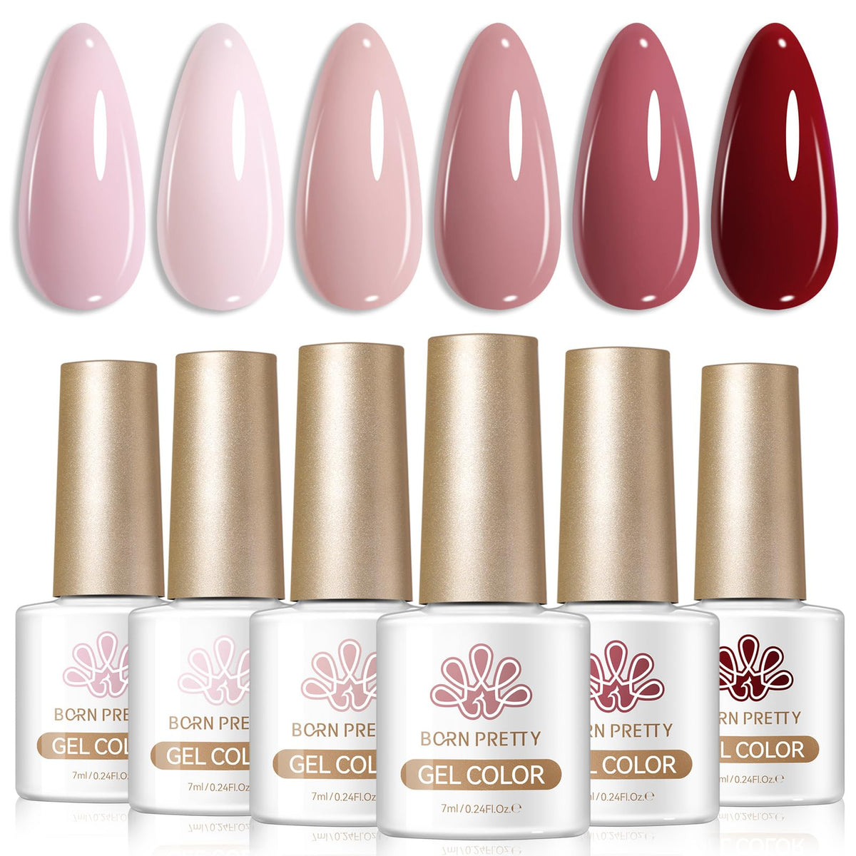 Born Pretty Gel Nail Polish Set with 6 bottles in various nude pink to wine red shades