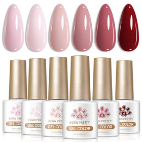 Born Pretty Gel Nail Polish Set with 6 bottles in various nude pink to wine red shades