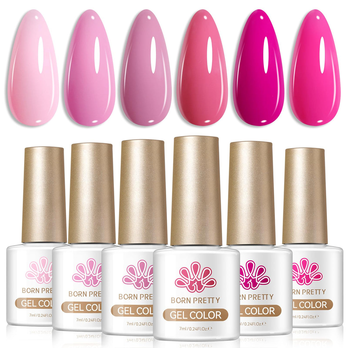 Born Pretty Gel Nail Polish Set with 6 bottles of neon pink shades
