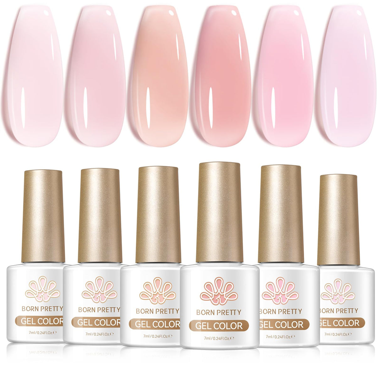 Born Pretty Jelly Gel Nail Polish Set 6 bottles milky nude pink
