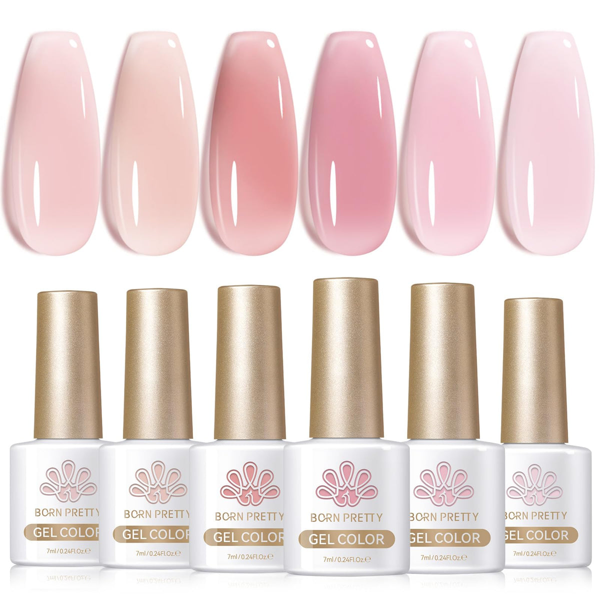 Born Pretty Jelly Gel Nail Polish Set 6 Bottles Milky Nude Pink front view
