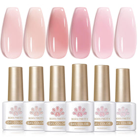 Born Pretty Jelly Gel Nail Polish Set 6 Bottles Milky Nude Pink front view