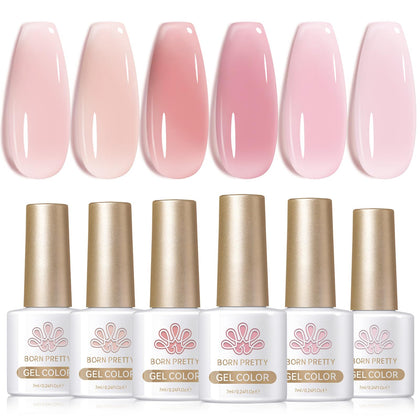 Born Pretty Jelly Gel Nail Polish Set 6 Bottles Milky Nude Pink front view