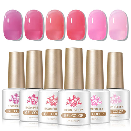Born Pretty Jelly Gel Nail Polish Set with six bottles in romantic pink shades