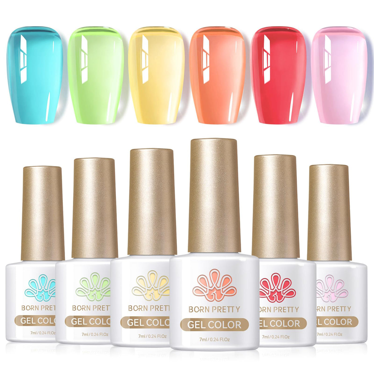 Born Pretty Jelly Gel Polish Set 6 Bottles 7ml in assorted colours