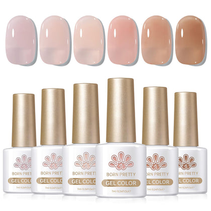 Born Pretty Jelly Nude Gel Nail Polish Set front view with six bottles