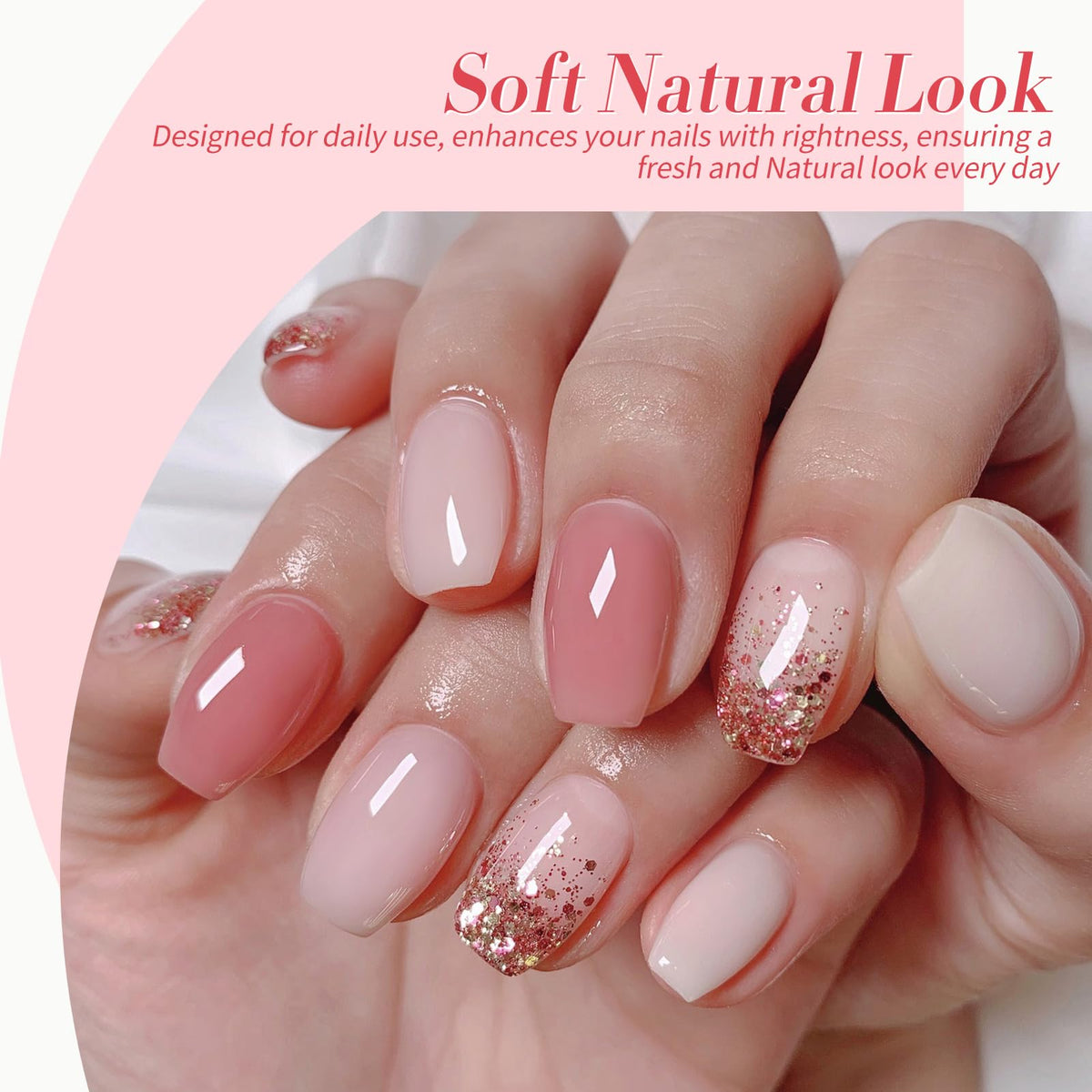Born Pretty Jelly Nude Pink Gel Nail Polish applied on nails