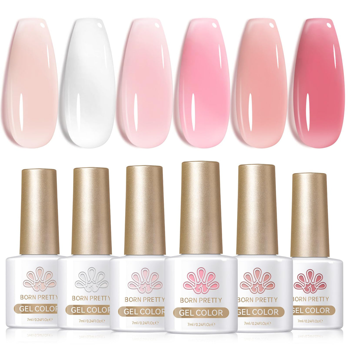 Born Pretty Jelly Nude Pink Gel Nail Polish Set - 6 bottles front view