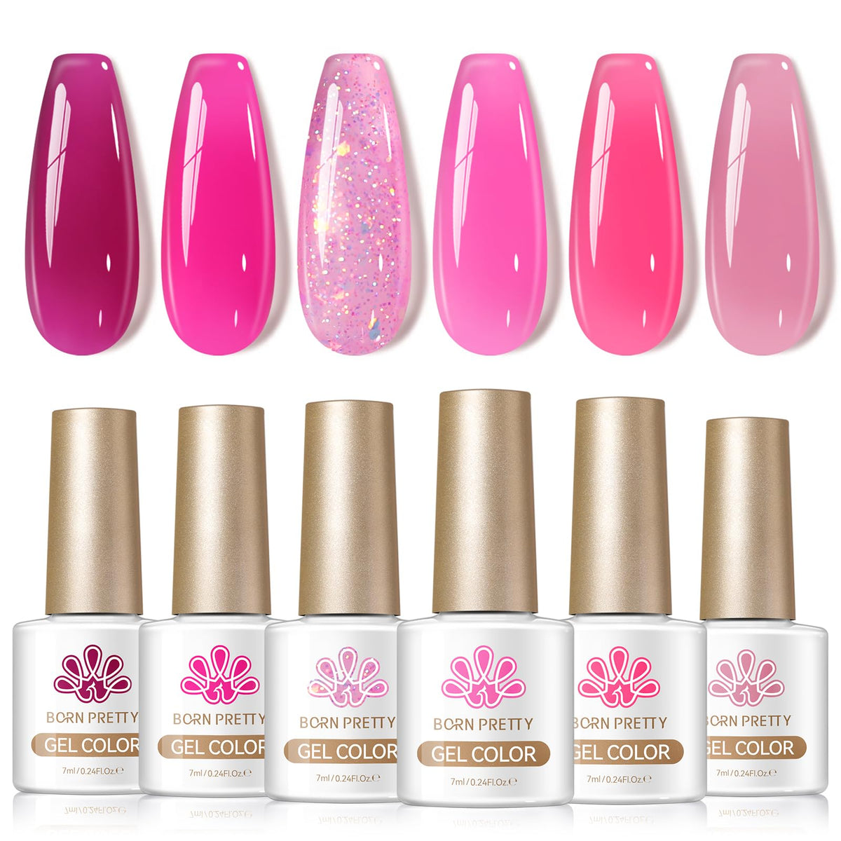 Born Pretty Jelly Pink Gel Nail Polish Set 7ml bottles front view