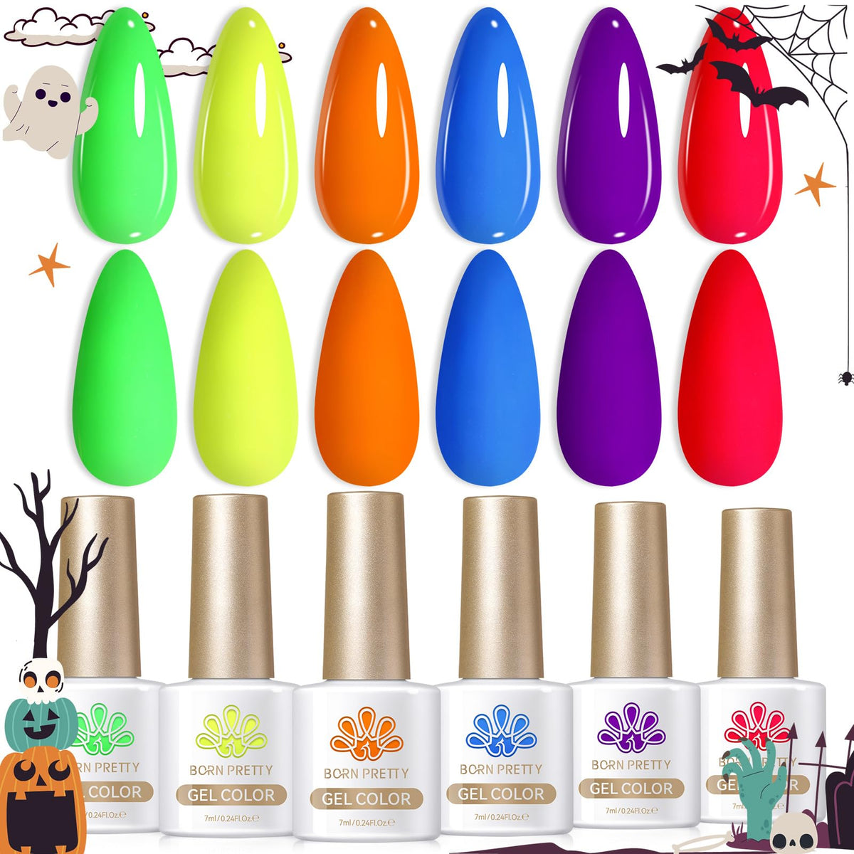 Born Pretty Neon Gel Nail Polish Set 6 Bottles front view