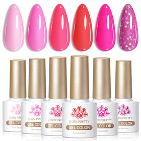 Born Pretty Neon Hot Pink Gel Nail Polish Set with 6 bottles