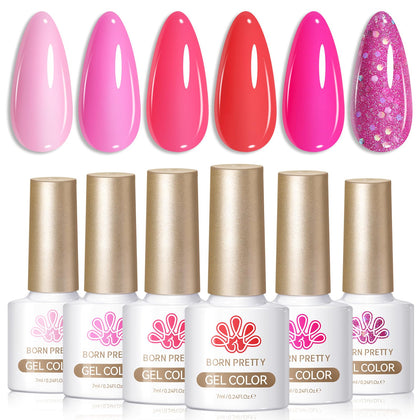 Born Pretty Neon Hot Pink Gel Nail Polish Set with 6 bottles