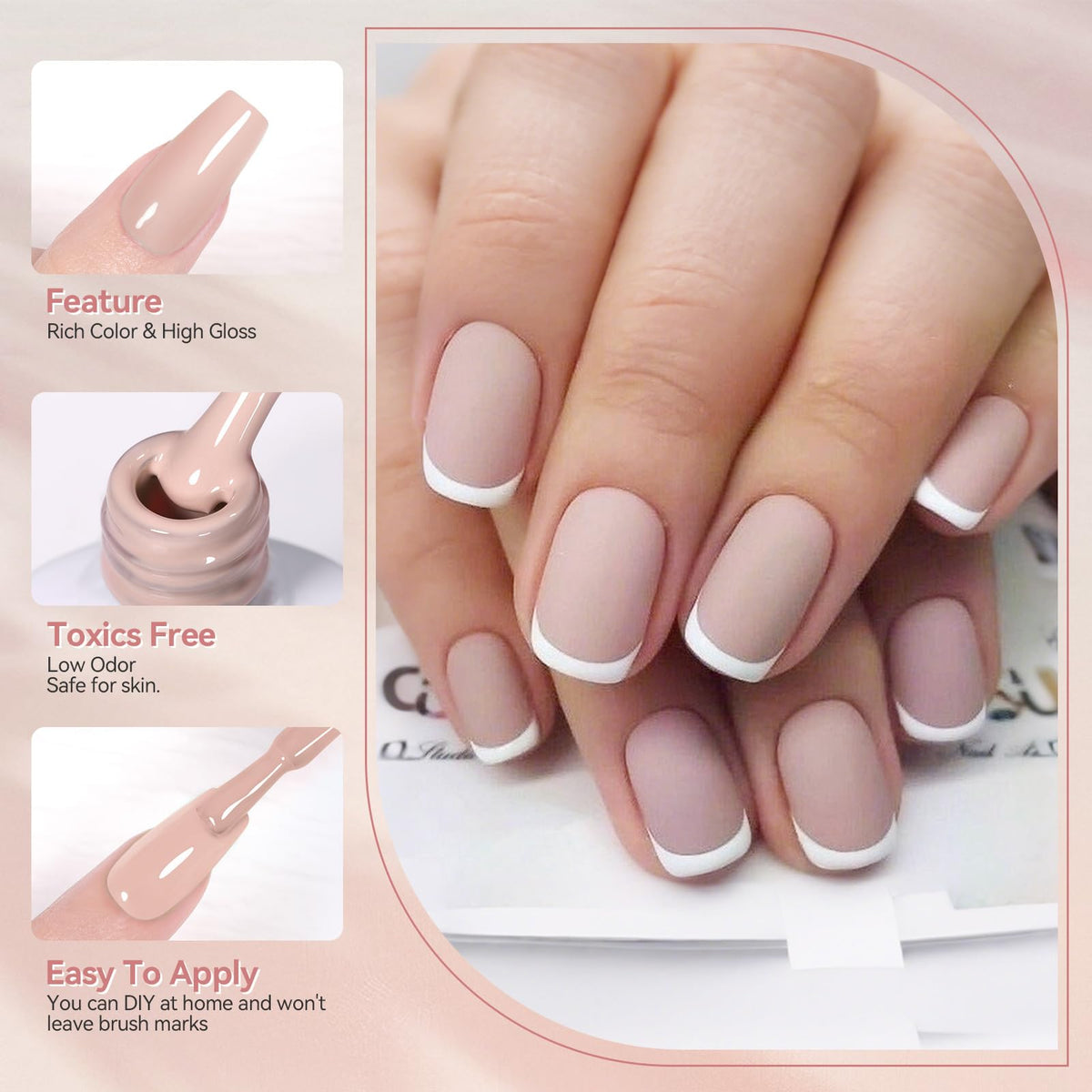 Born Pretty Nude Pink Gel Nail Polish applied on a hand