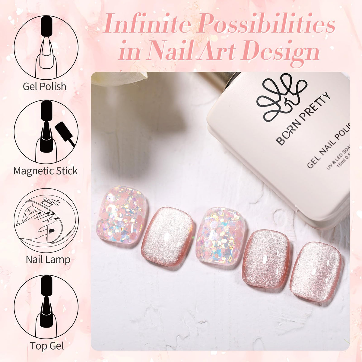 Born Pretty Pink Cat Magnetic Eye Gel Nail Polish applied on nails