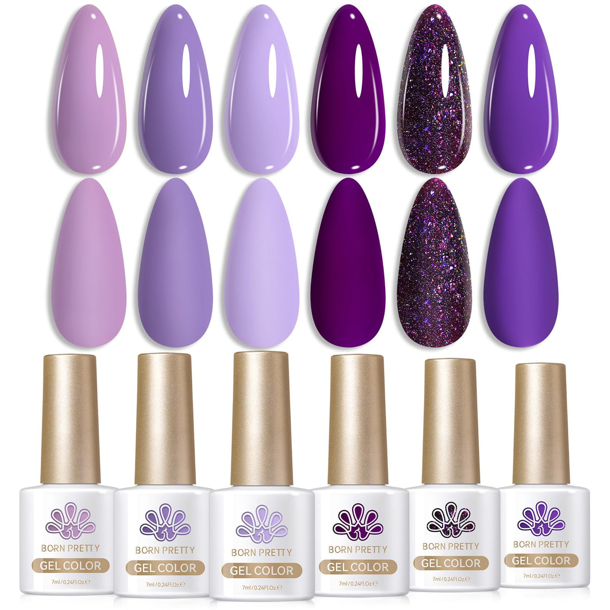 Born Pretty Purple Gel Nail Polish 15mL front view with glitter