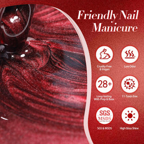 Born Pretty Red Cat Magnetic Eye Gel Nail Polish applied on nails