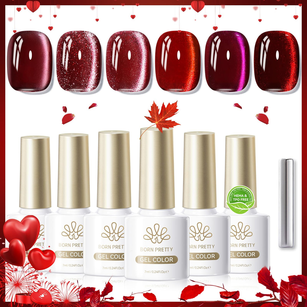 Born Pretty Red Cat Magnetic Eye Gel Nail Polish in application process