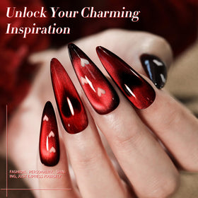 Born Pretty Red Cat Magnetic Eye Gel Nail Polish on a nail art display