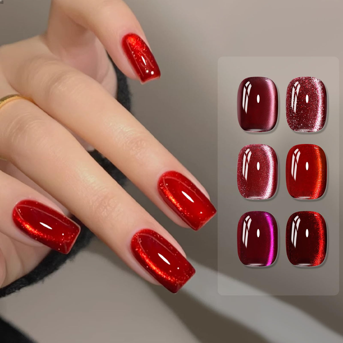Born Pretty Red Cat Magnetic Eye Gel Nail Polish shades displayed