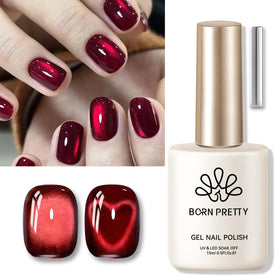Born Pretty Red Cat Magnetic Eye Gel Nail Polish under UV light