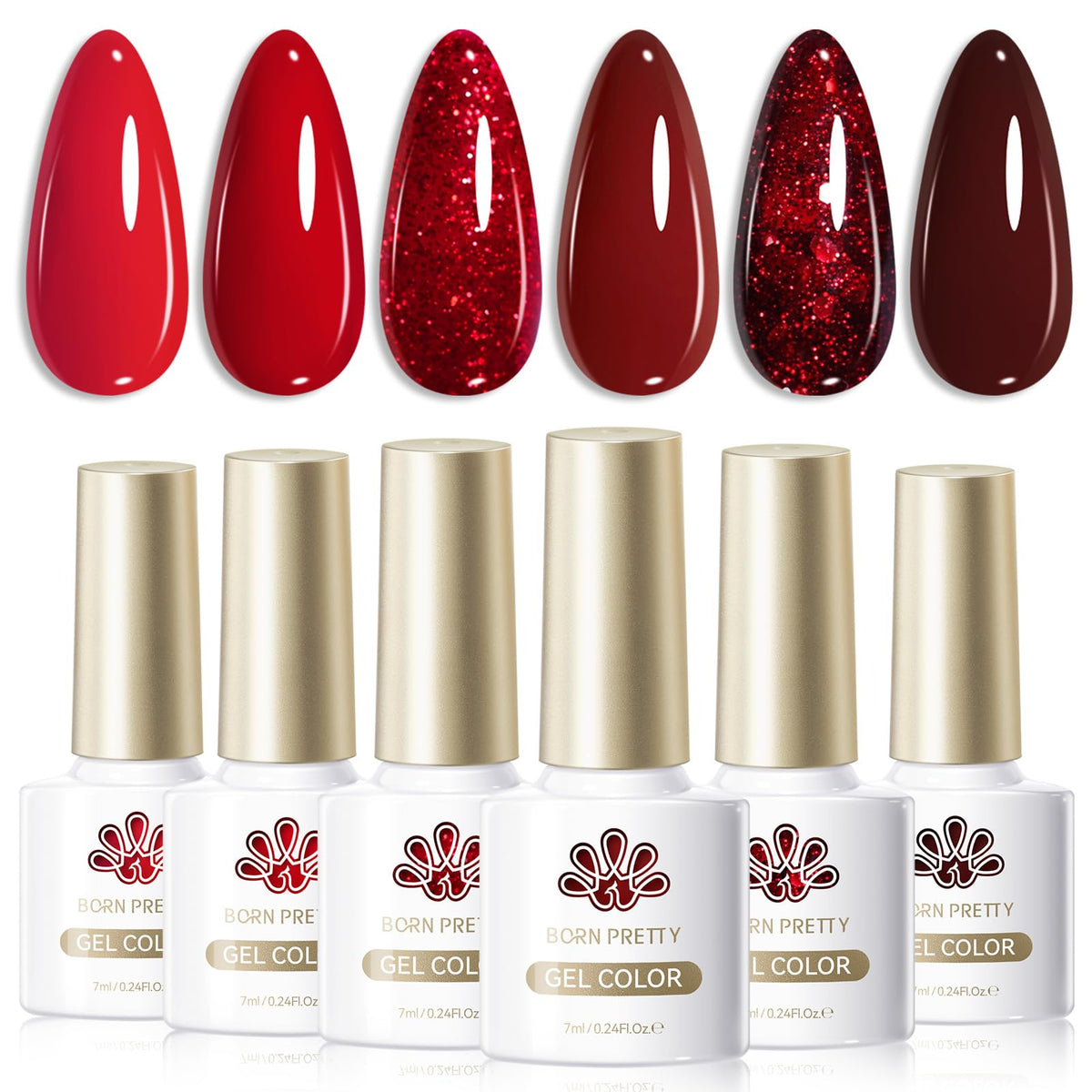 Born Pretty Red Gel Nail Polish Set with six 7ml bottles