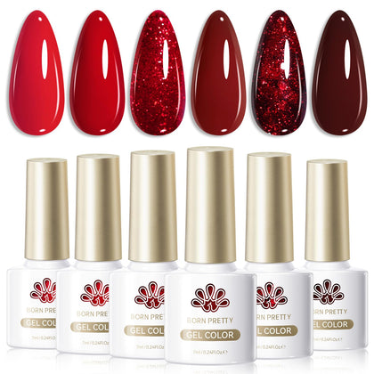 Born Pretty Red Gel Nail Polish Set with six 7ml bottles