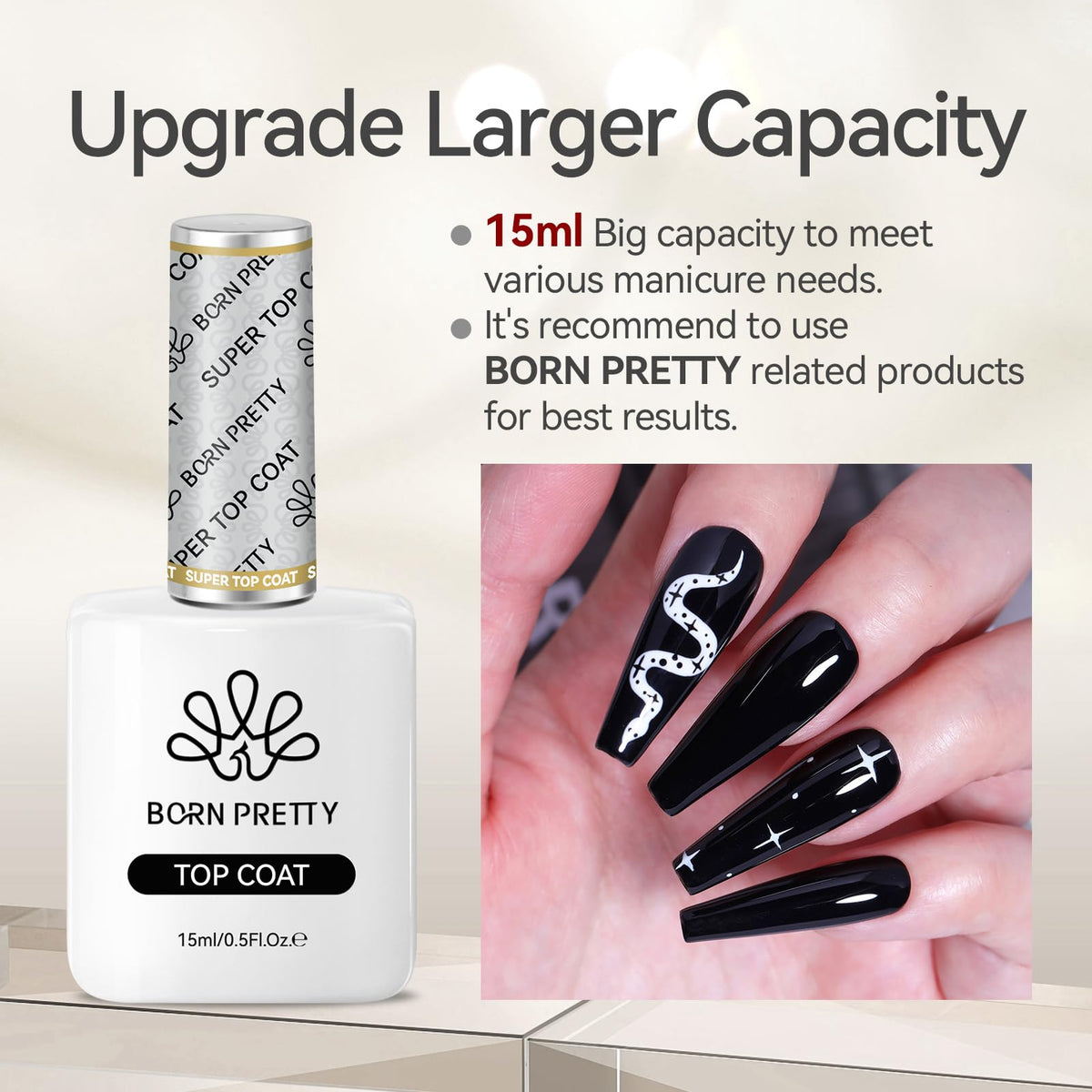 Born Pretty Super Top Gel Polish 15ml glossy finish close-up