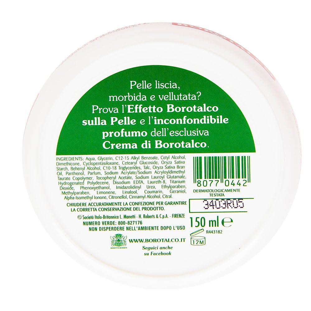 Borotalco Scented Smoothing Cream 150ml texture close-up showing creamy consistency