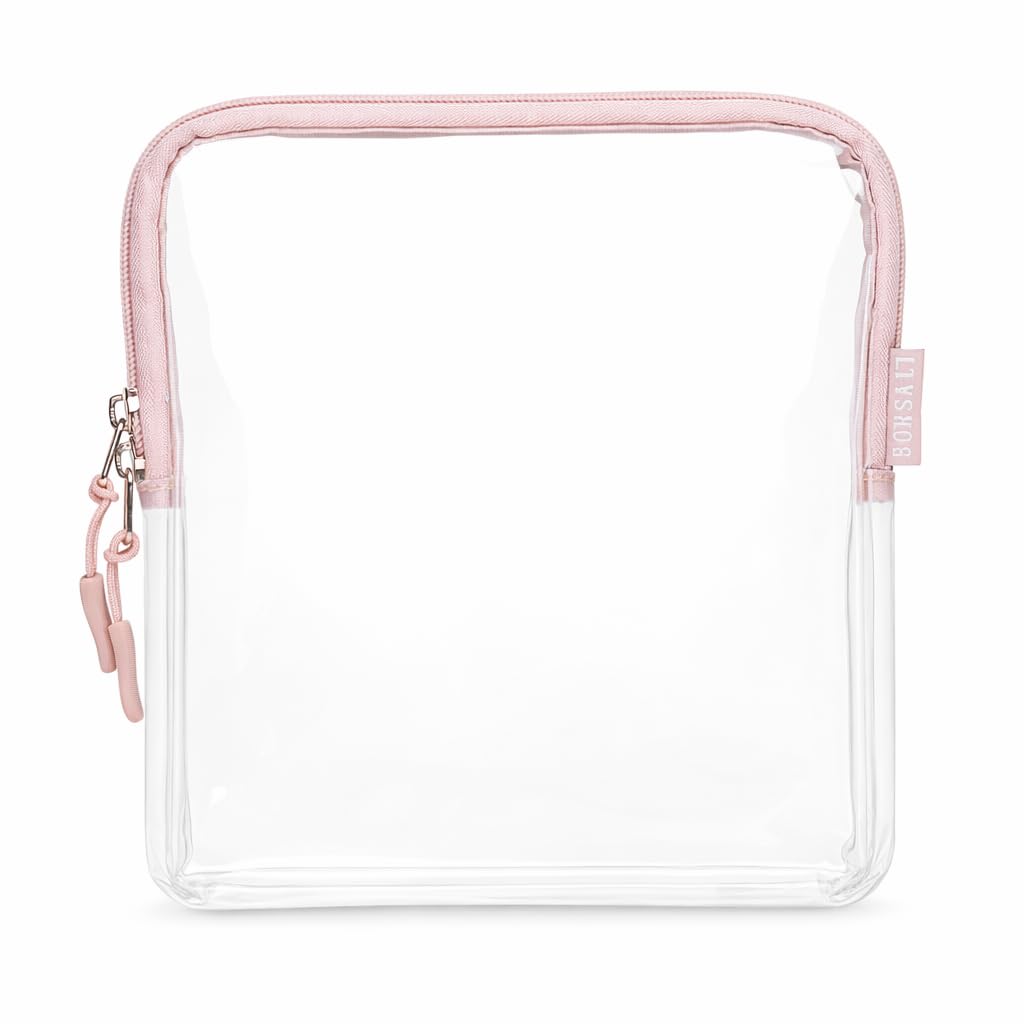 BORSALI Clear Toiletry Bag front view in rose color