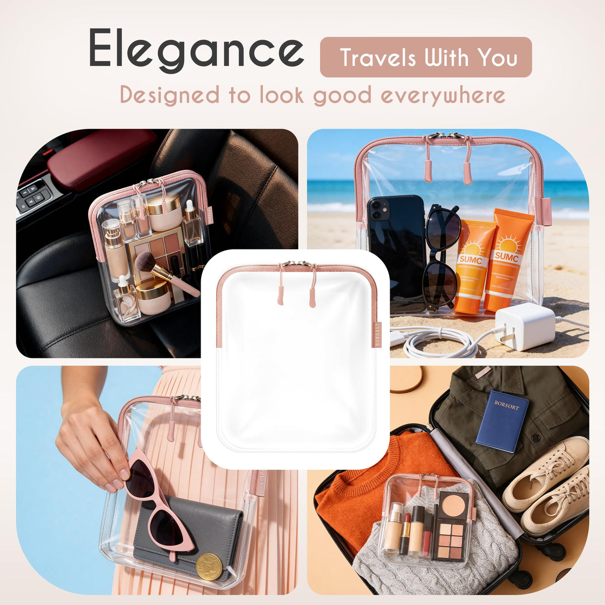 BORSALI toiletry bag in a travel setting
