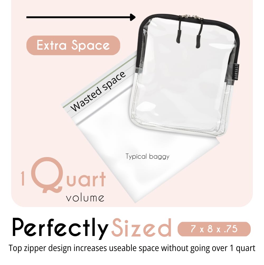 BORSALI toiletry bag showing TSA compliance size