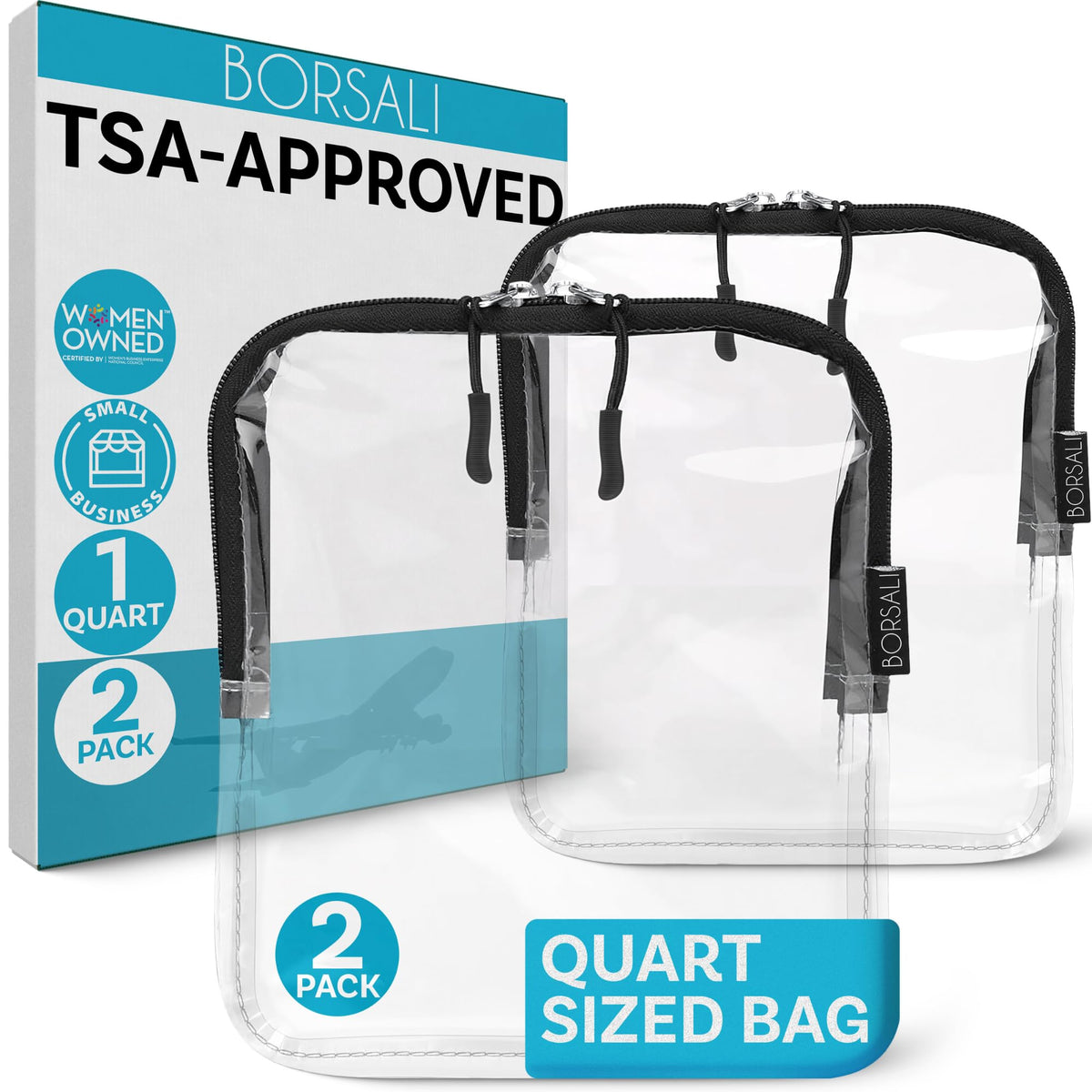 BORSALI TSA Approved Clear Quart Size Bag front view