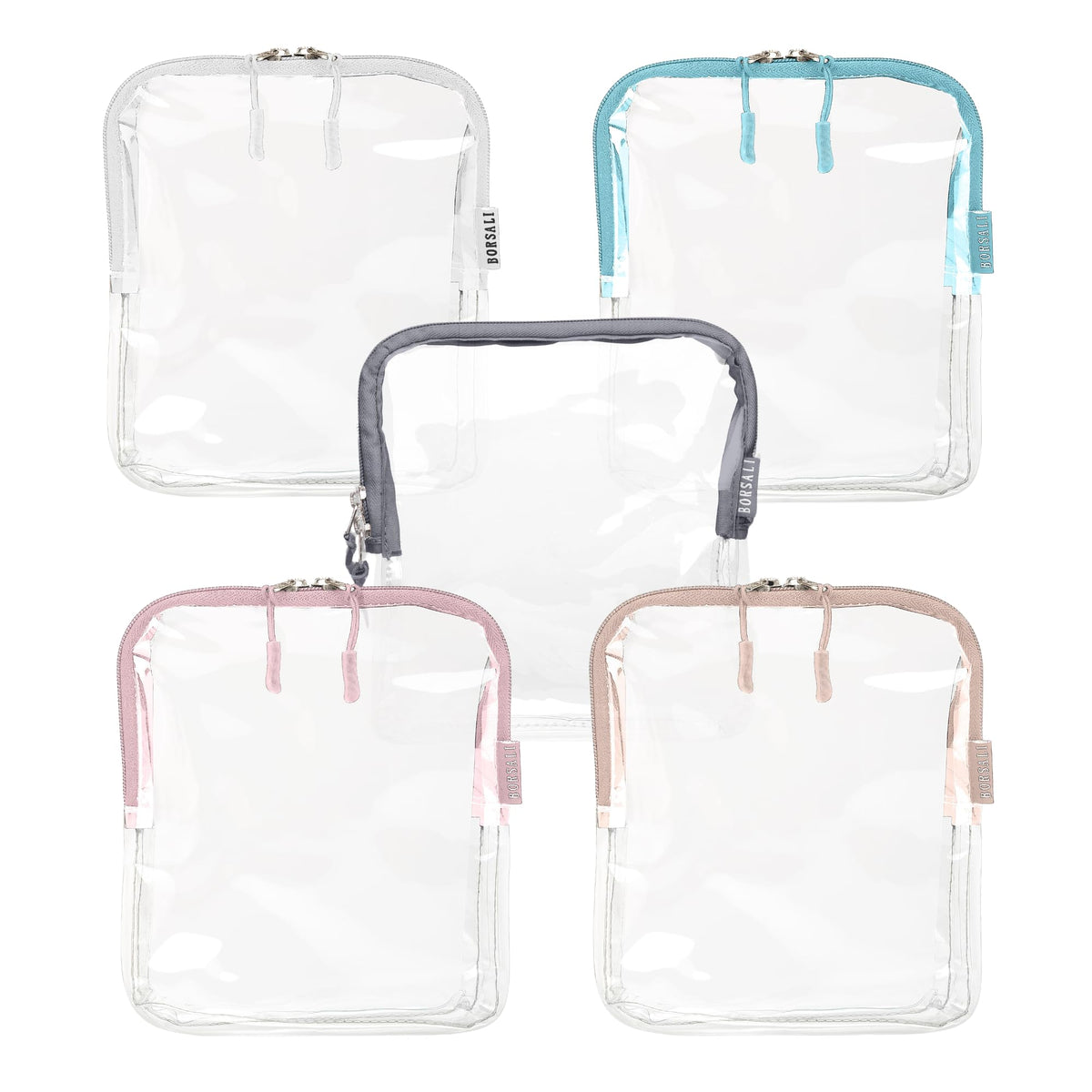 BORSALI TSA Approved Toiletry Bag 5-Pack assortment of colours