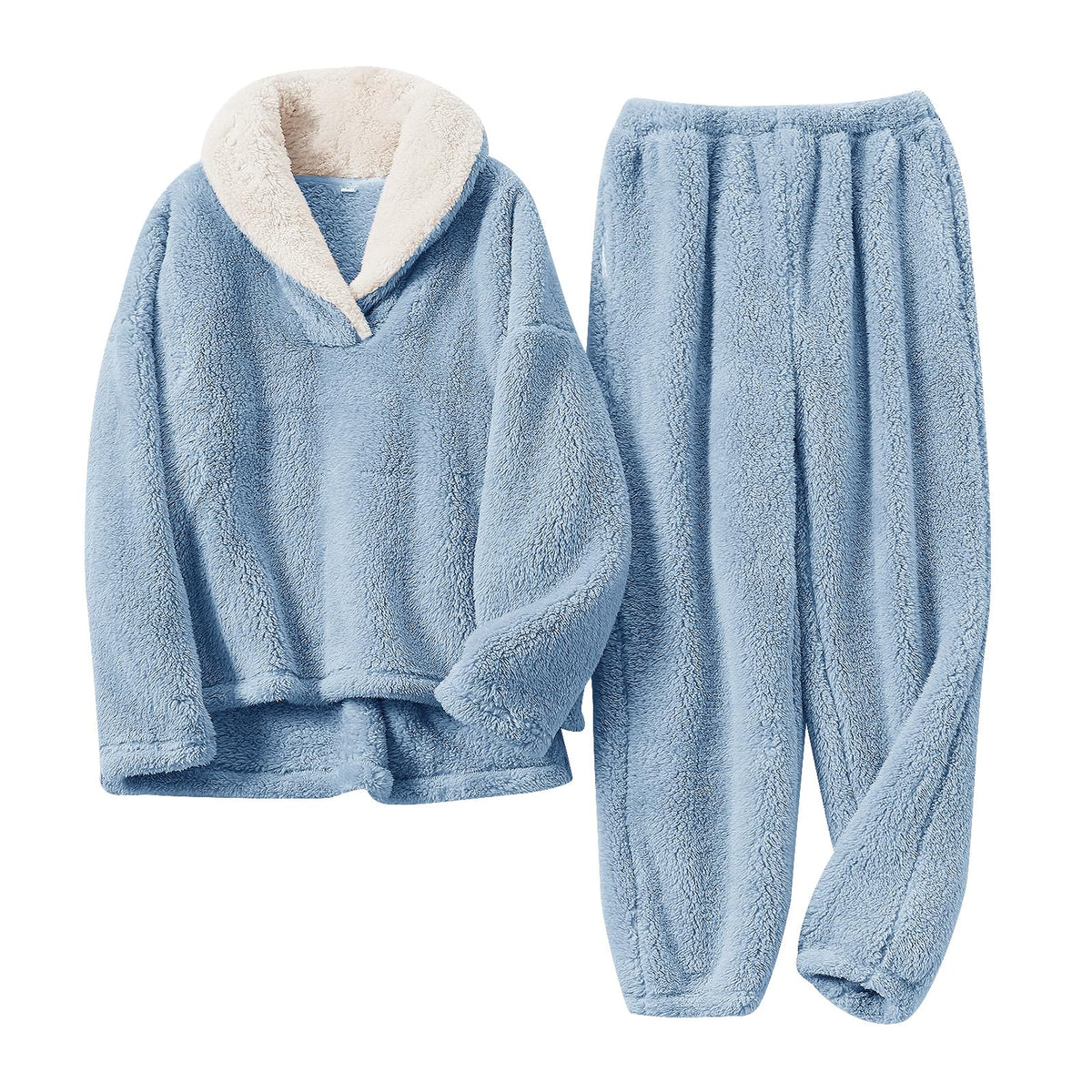 BOSECETA Fluffy Pajamas Set front view in dark blue