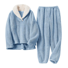BOSECETA Fluffy Pajamas Set front view in dark blue