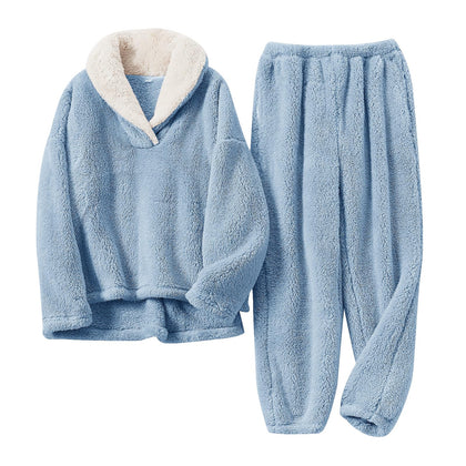 BOSECETA Fluffy Pajamas Set front view in dark blue
