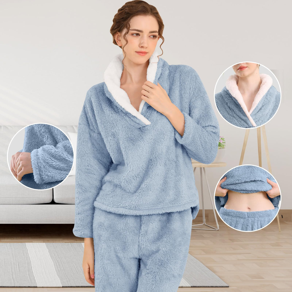 BOSECETA Fluffy Pajamas Set on a cozy bed