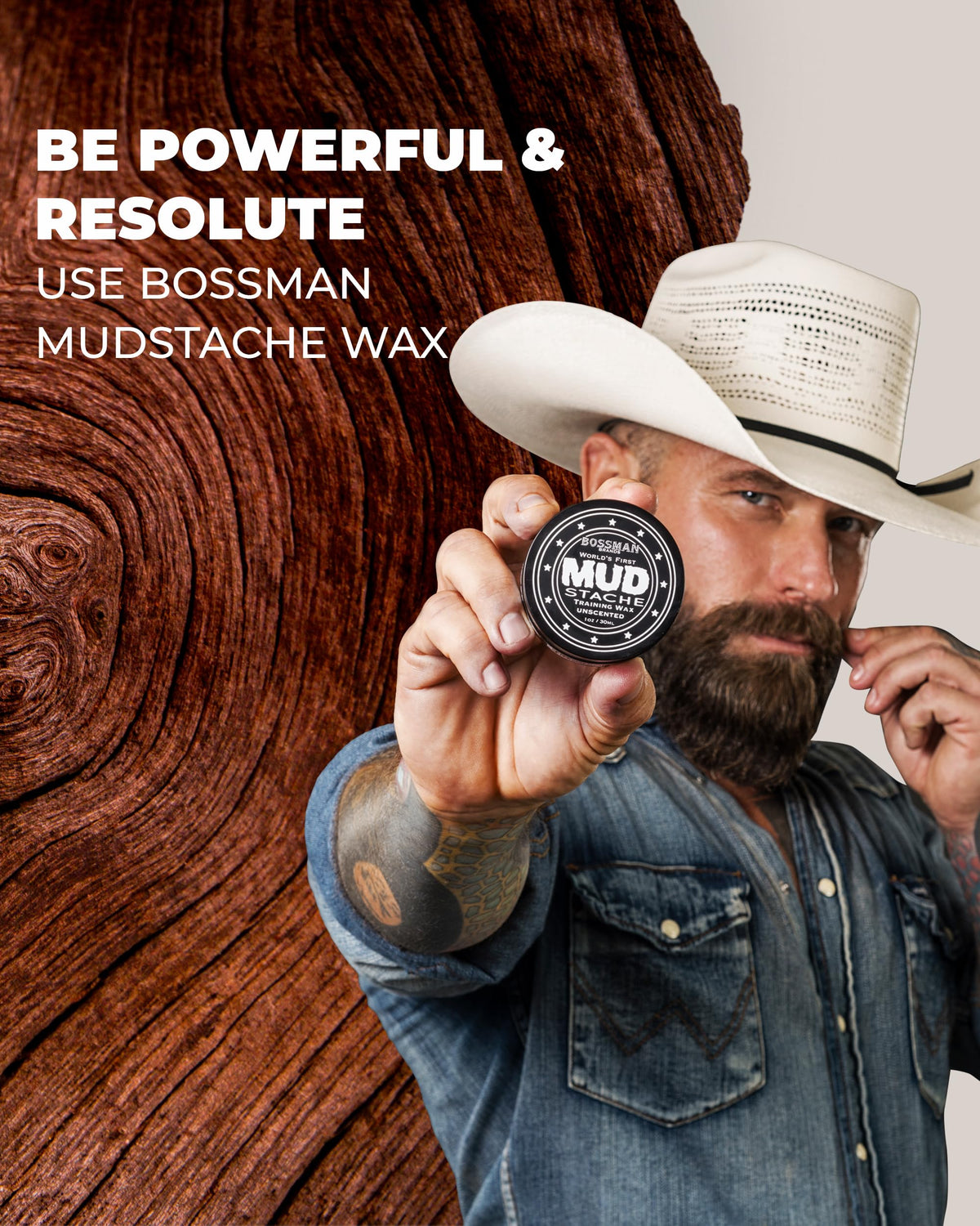 Bossman MUD Mustache Wax in a grooming setup