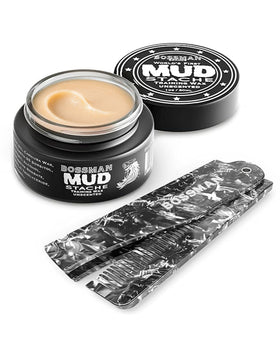 Bossman MUD Mustache Wax with folding comb packaging