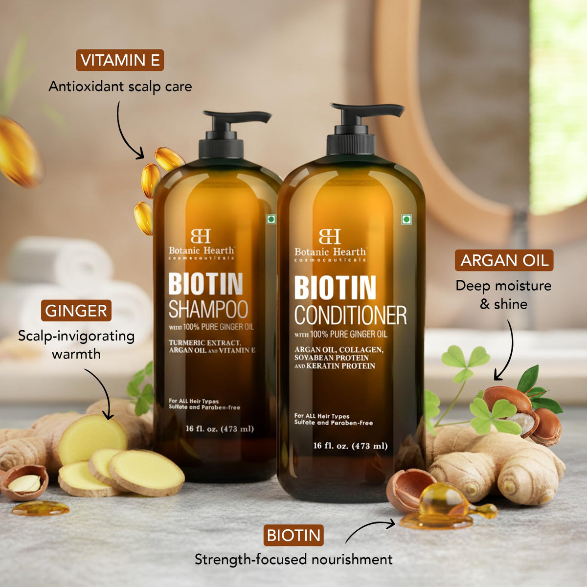 Botanic Hearth Biotin Conditioner bottle with Ginger Oil label