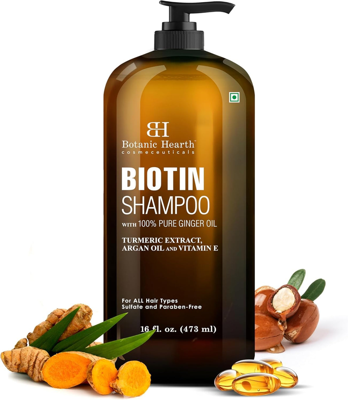 Botanic Hearth Biotin Shampoo 16 Fl. oz front view with ginger oil infusion