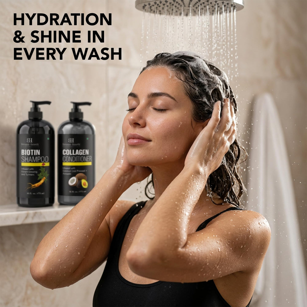 Botanic Hearth Biotin Shampoo and Conditioner on a countertop