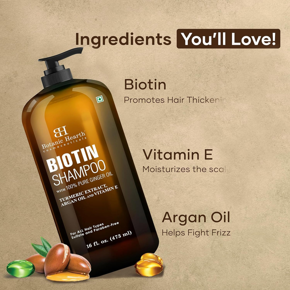 Botanic Hearth Biotin Shampoo in a bathroom setting